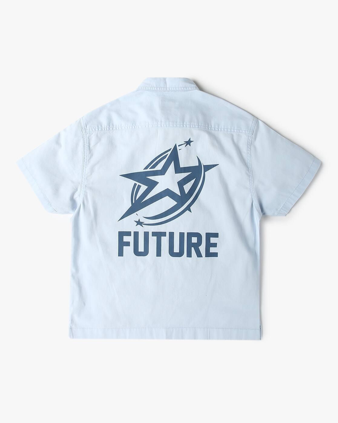 YB DNMX | Boys Graphic Print Boxy Fit Cotton Shirt with Flap Pocket|1