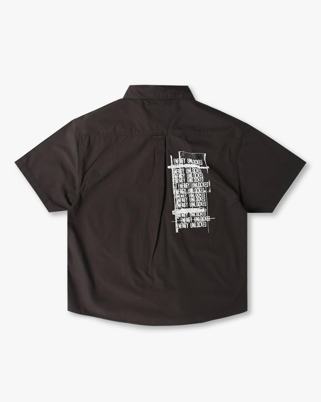 YB DNMX | Boys Typographic Print Boxy Fit Cotton Shirt|1