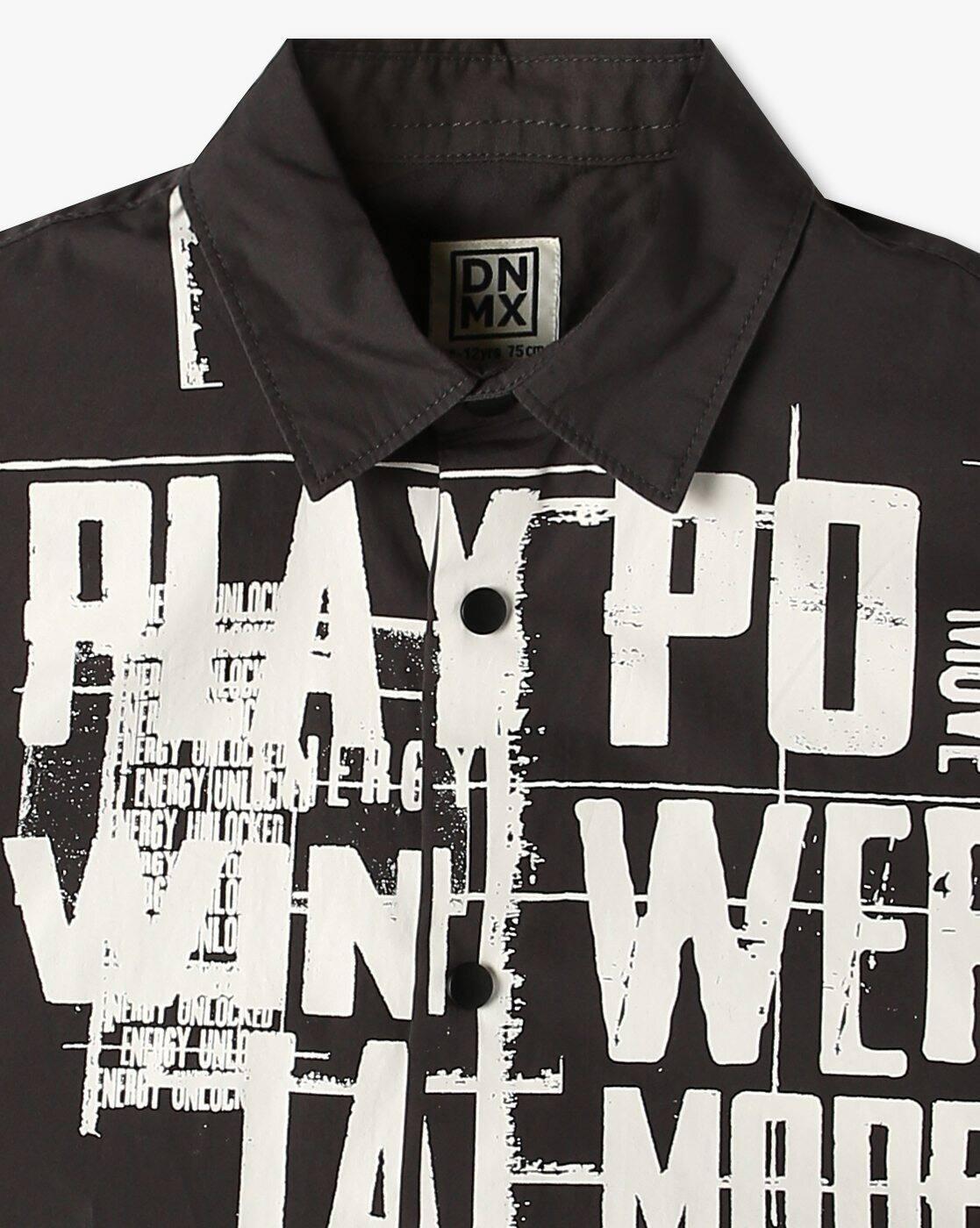 YB DNMX | Boys Typographic Print Boxy Fit Cotton Shirt|2