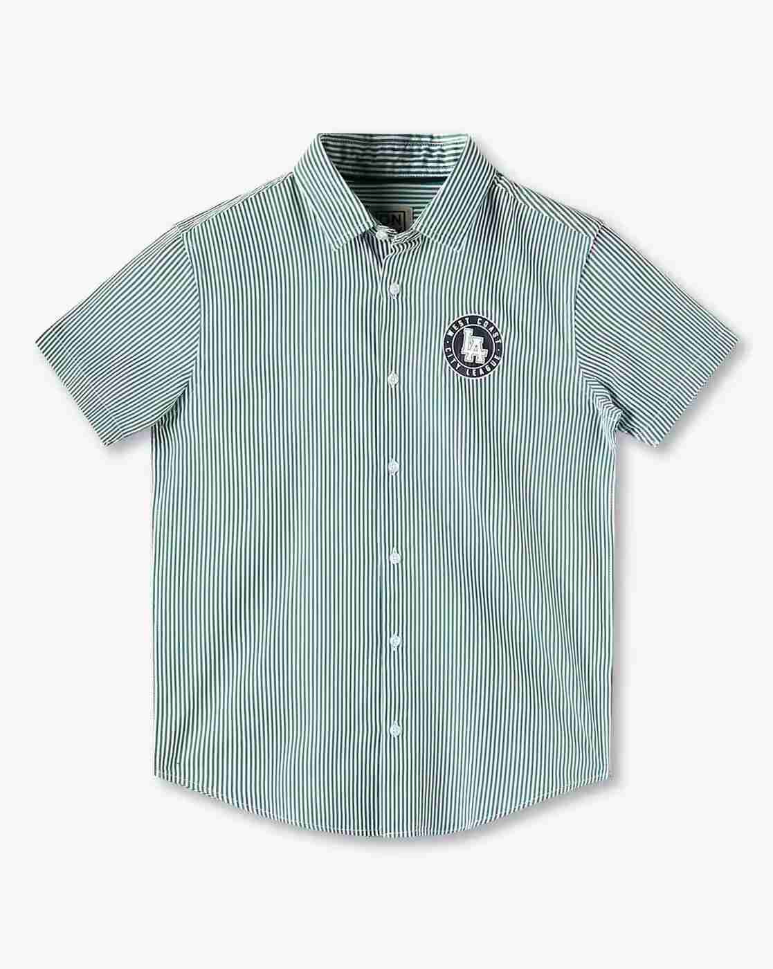 YB DNMX | Boys Striped Slim Fit Shirt with Logo Embroidery|0