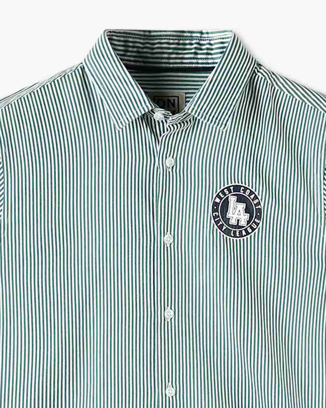 YB DNMX | Boys Striped Slim Fit Shirt with Logo Embroidery|2