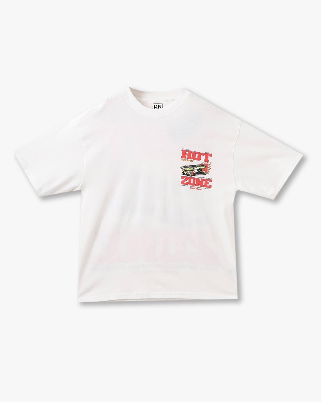 YB DNMX | Boys Typographic Print Oversized Round-Neck T-Shirt|0