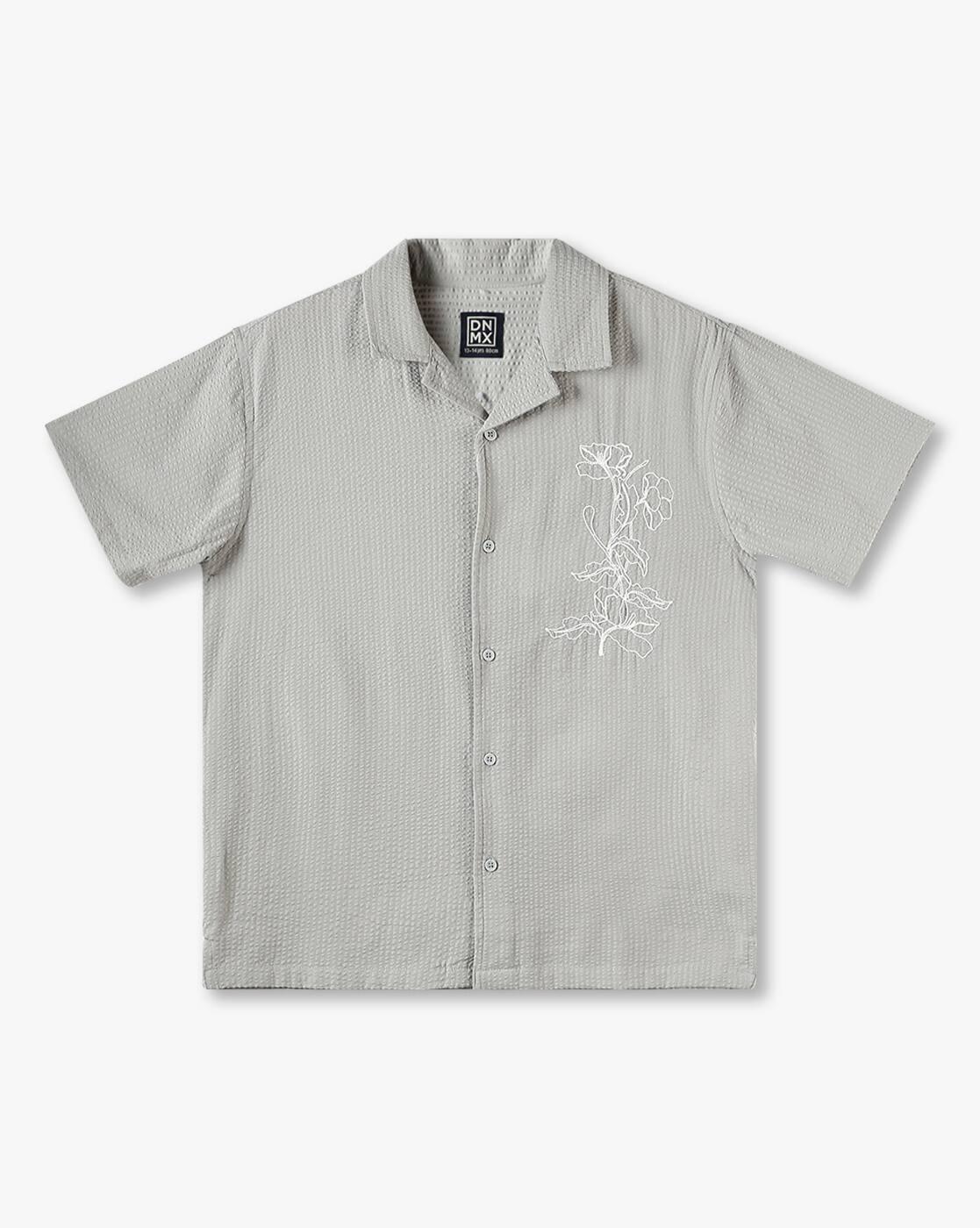 YB DNMX | Boys Floral Embroidered Boxy Fit Cotton Shirt|0