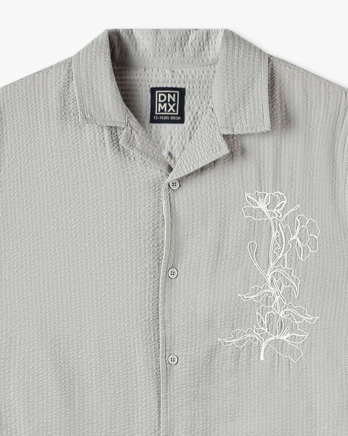 YB DNMX | Boys Floral Embroidered Boxy Fit Cotton Shirt|2