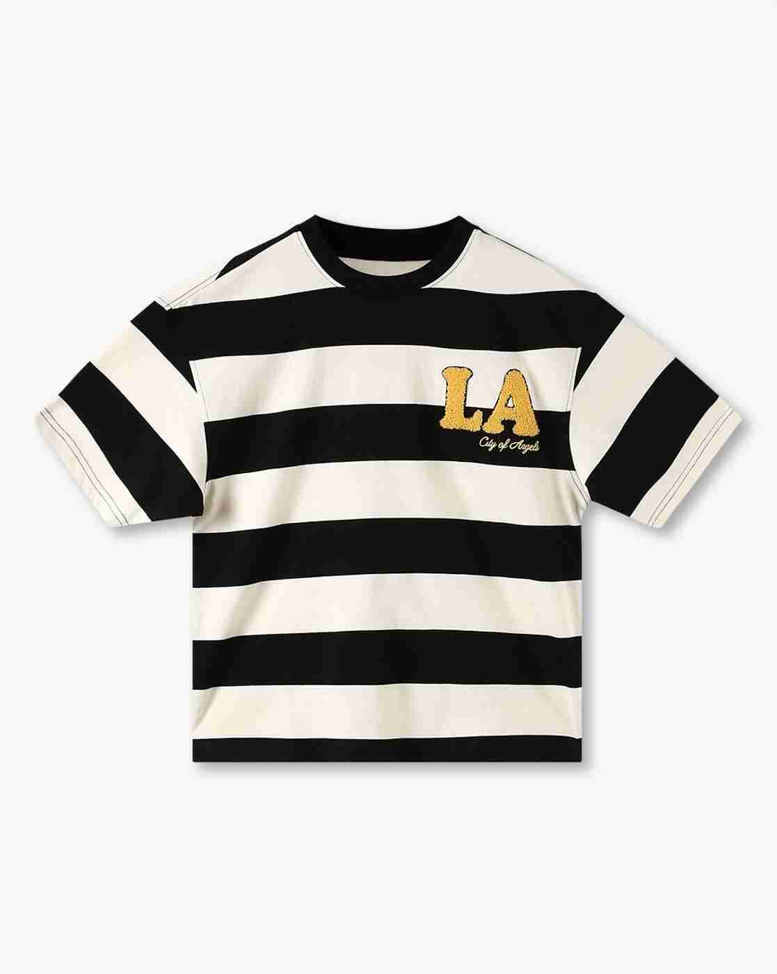 YB DNMX | Boys YD Striped Boxy Fit Round-Neck T-Shirt|0