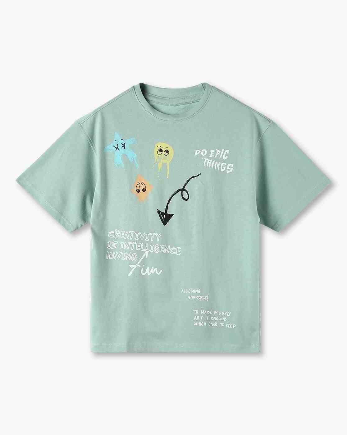 YB DNMX | Boys Graphic Print Boxy Fit Round-Neck T-Shirt|0
