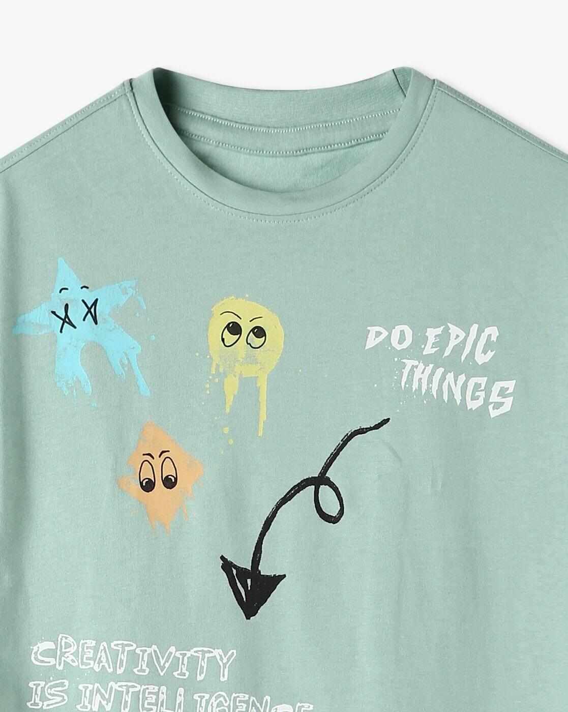 YB DNMX | Boys Graphic Print Boxy Fit Round-Neck T-Shirt|2