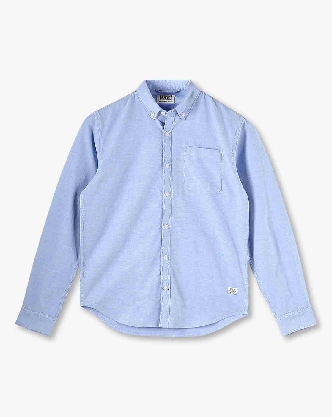 YB DNMX | Boys Slim Fit Cotton Shirt with Patch Pocket|0