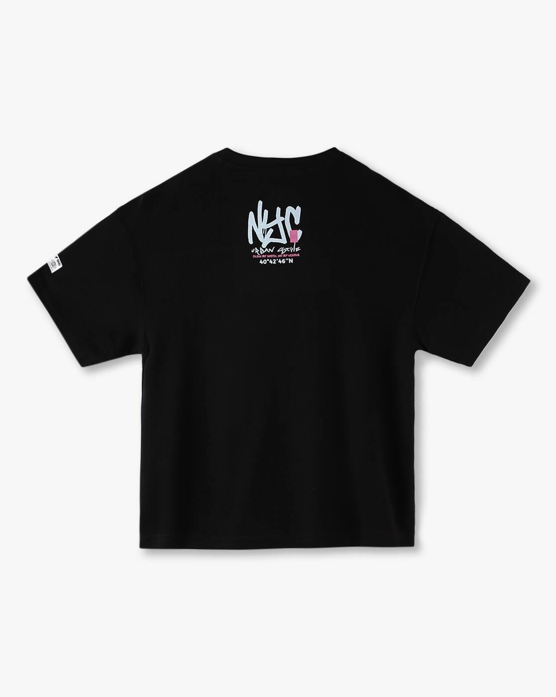 YB DNMX | Boys Typographic Print Oversized Round-Neck T-Shirt|1