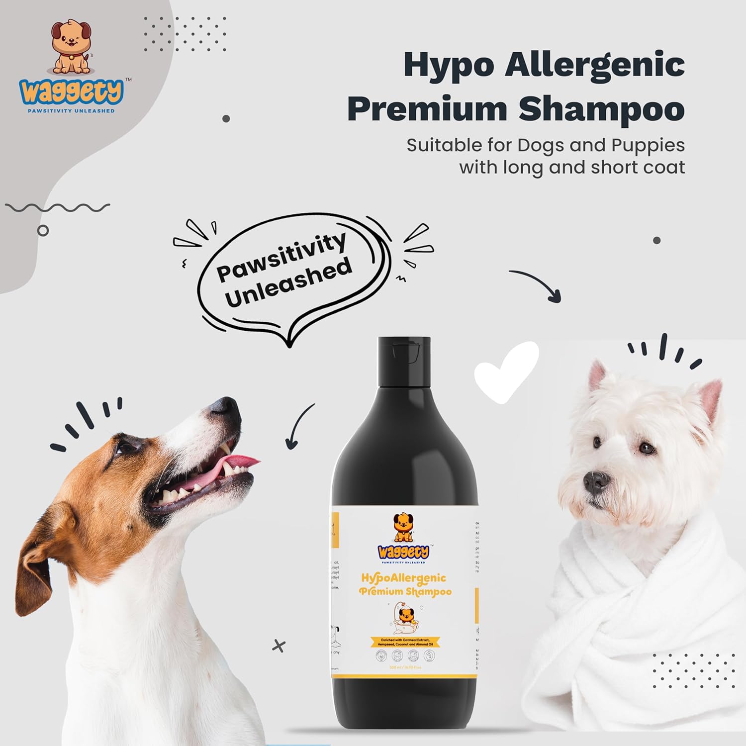 Waggety Hypoallergenic Dog Shampoo, 500ml
