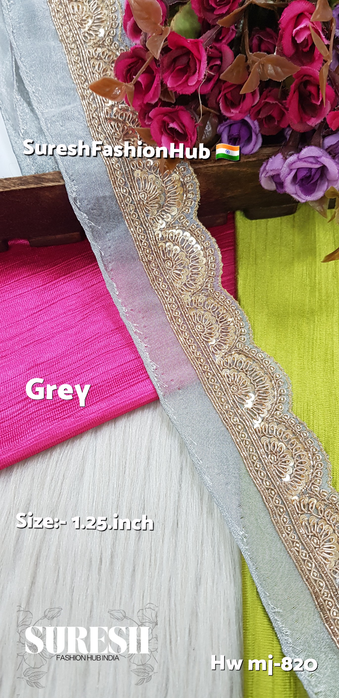 Mj-820 Grey Handmade Zardosi Organza Lace