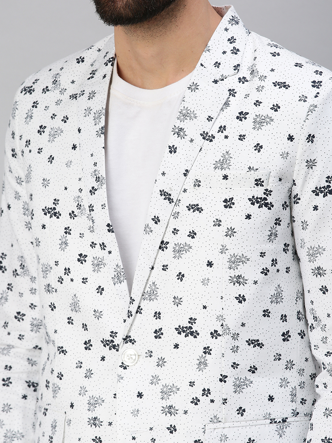 SHOWOFF Men's Notched Lapel Single-Breasted White Printed Blazer