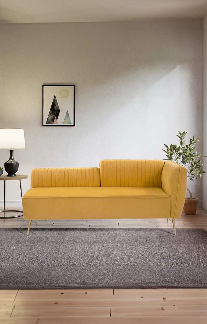 neudot Diva RHS Sofa Chaise Lounger with Golden Legs for Living Room|Bedroom|2 Person Sofa|Diwan|Premium Fabric | Solid Wood Frame|2 Seater (Colour : Husky Yellow (DIY))