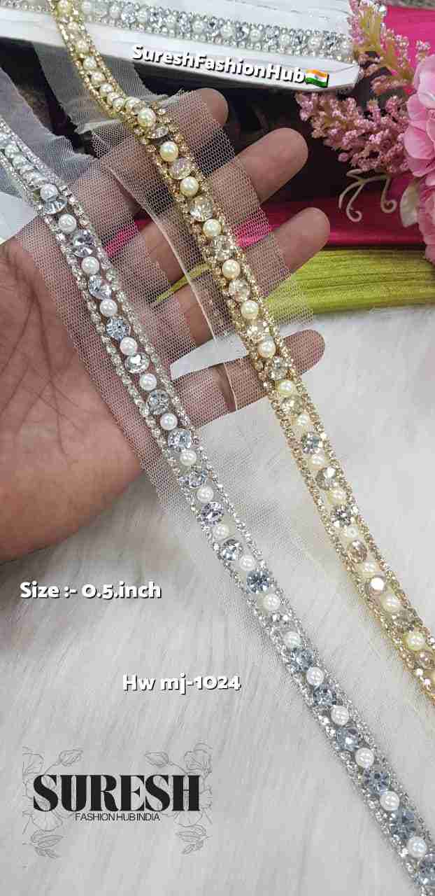 Silver Handmade Diamond Rhinestone & Pearl Border on Net – M.J-1024