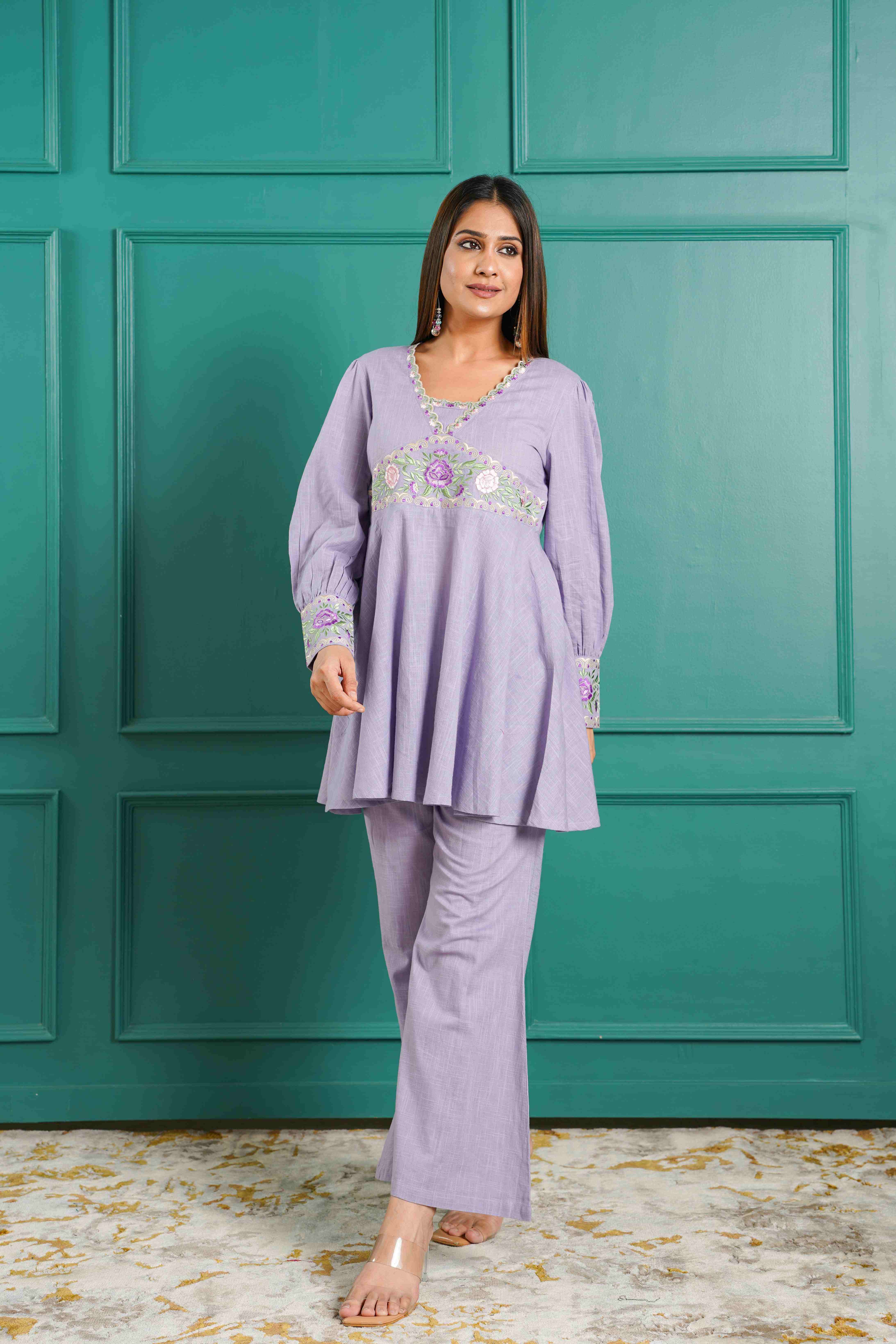 LAVENDER EMBROIDERED CO-ORD SET