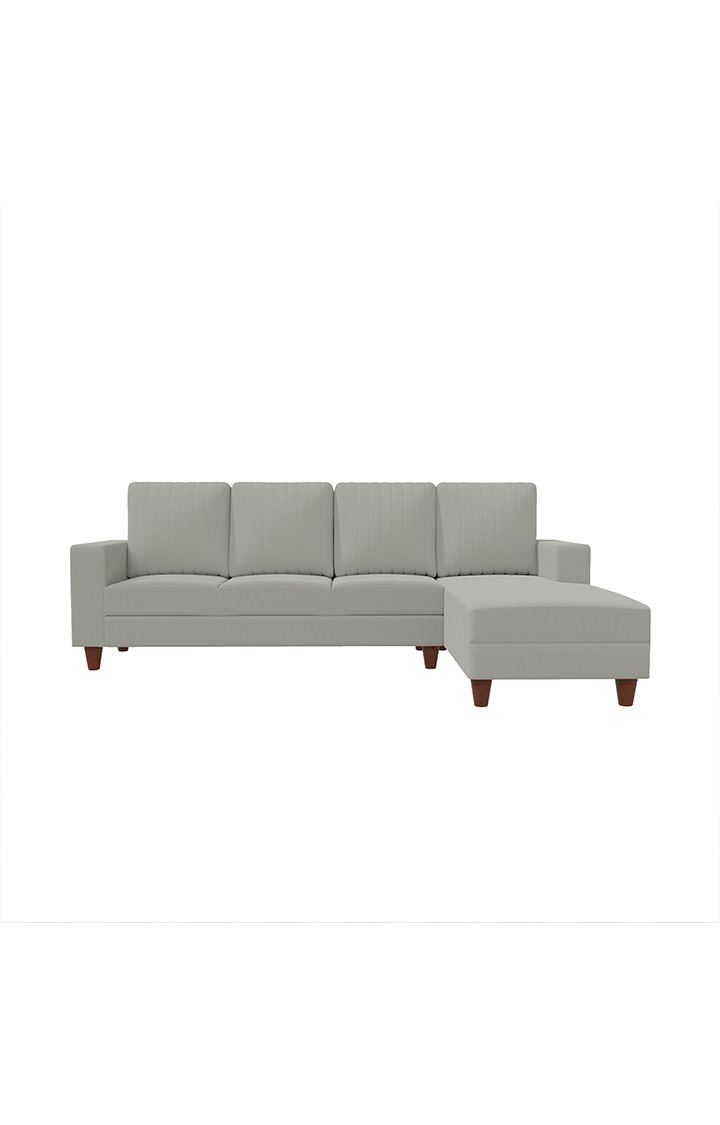 neudot Roman LHS Sectional Sofa for Living Room |6 Person Sofa|Premium Fabric with Cushioned Armrest | Solid Wood Frame|6 Seater in Light Grey Color