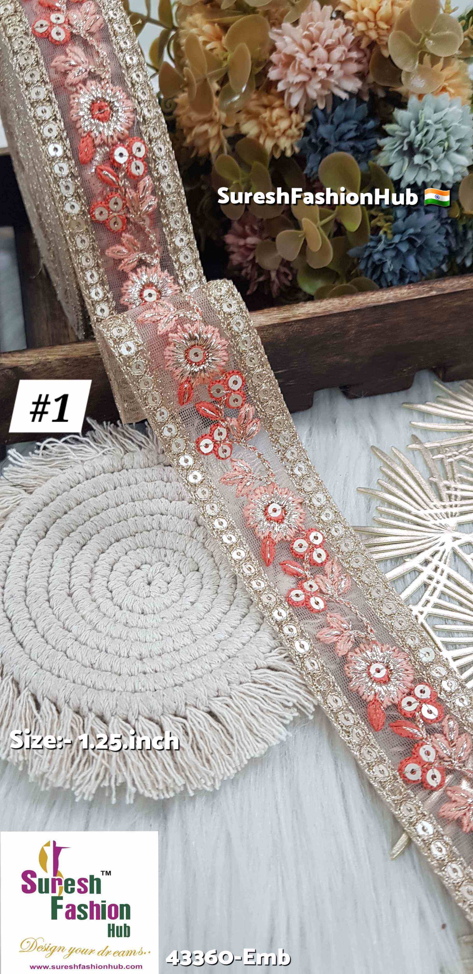 Multicolor Floral Embroidery Border