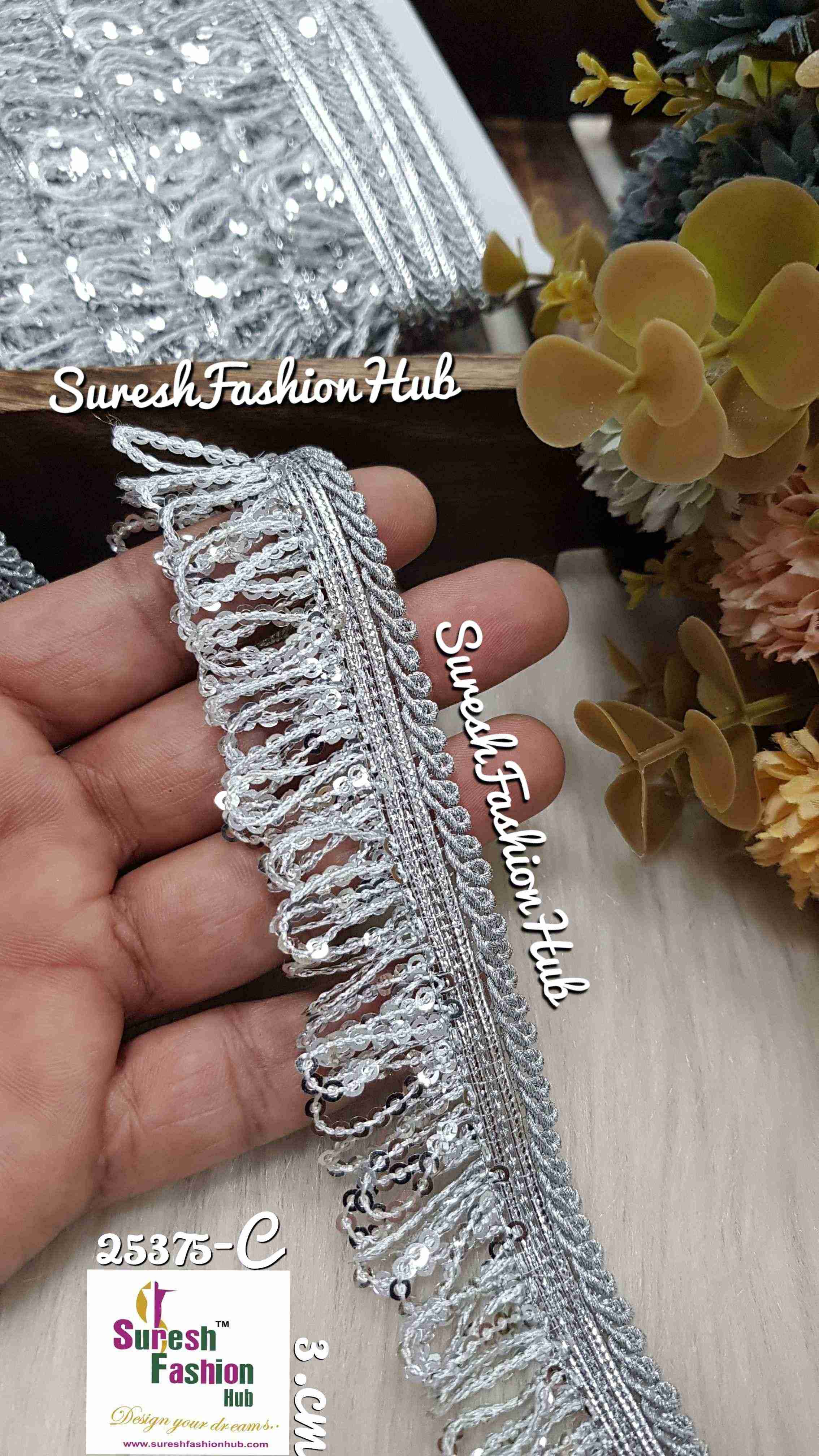 Silver Sequined Elegance Tassel Trim