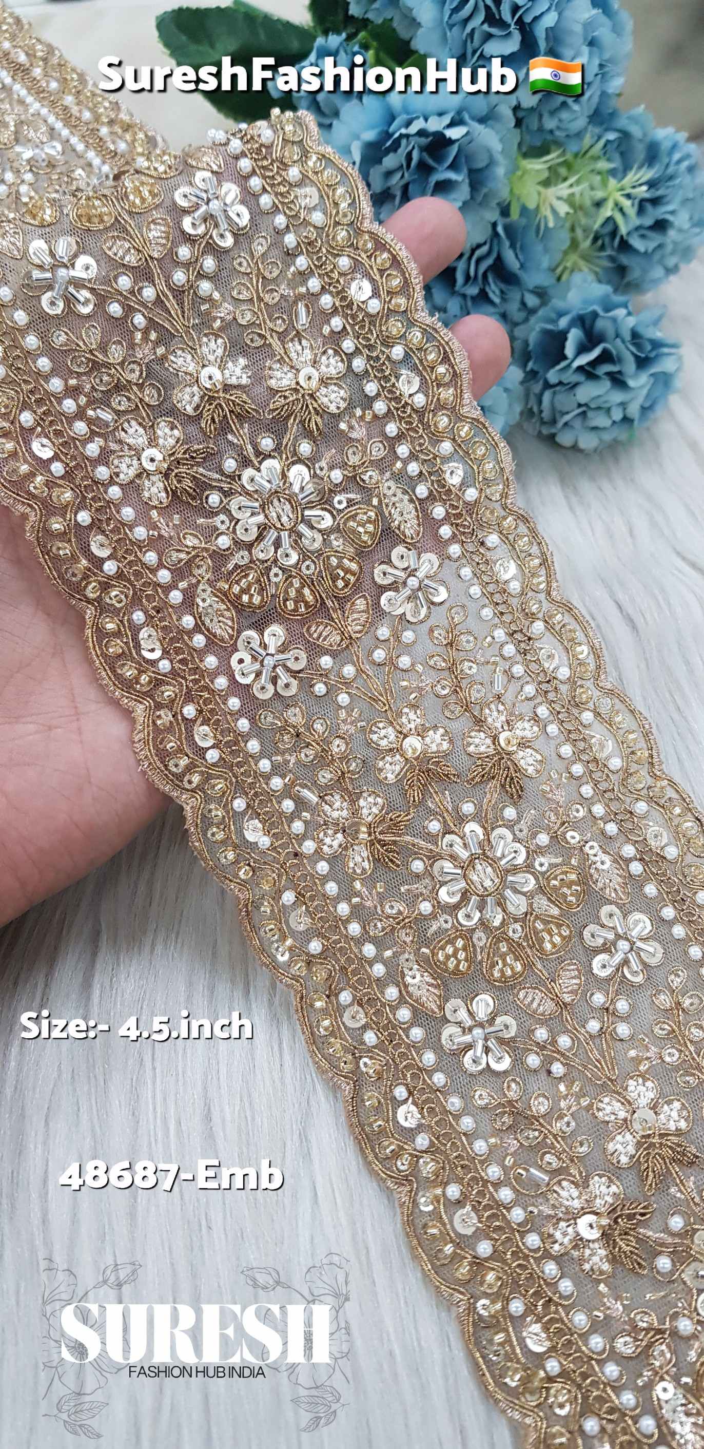 Antique Double Scalloped Floral Border – 48687-Emb