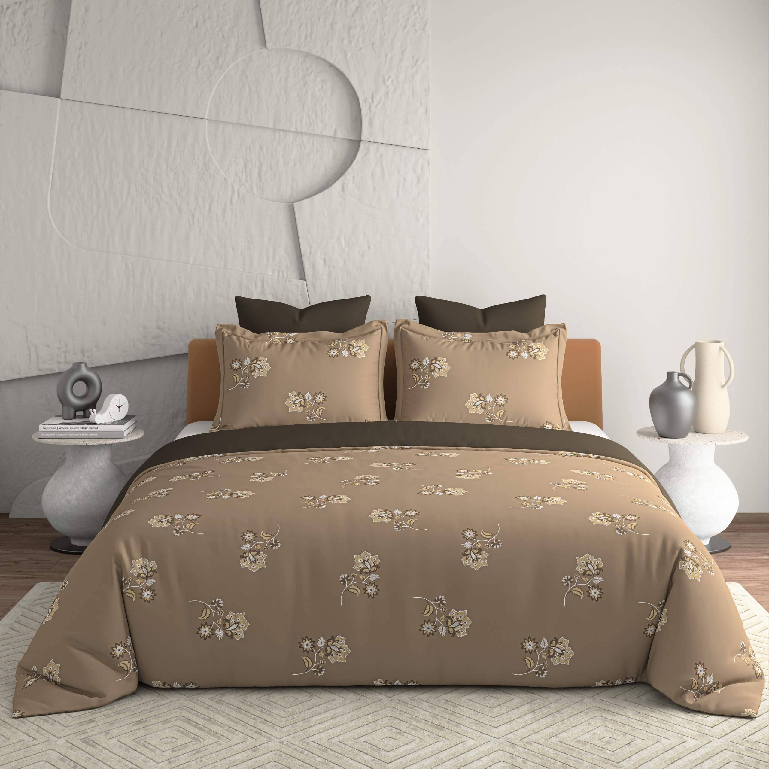 Bellagio Jovial Mocha Brown Cotton 3pc King Size BedSheet Set