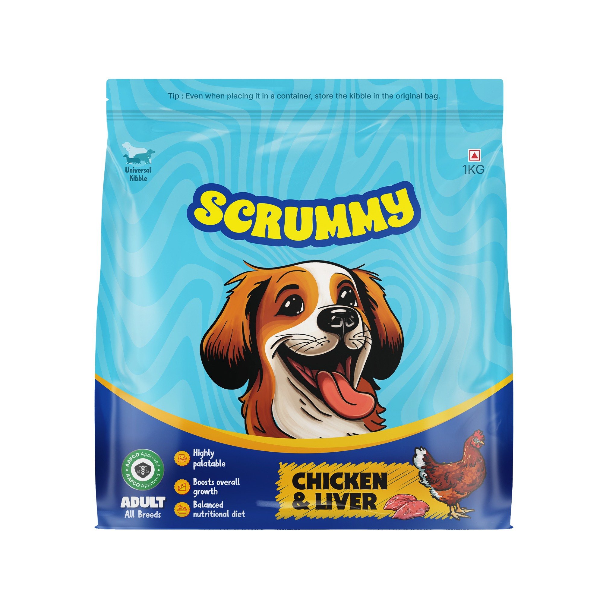 Scrummy Chicken and Liver Adult All Breeds Kibble Dry Food for Dogs, 1kg