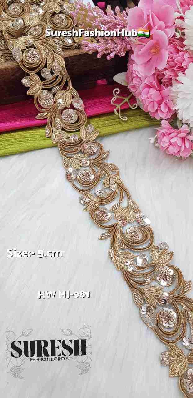 Matt Gold Handmade Two-Side Cutwork Sequin Lace – Mj-981