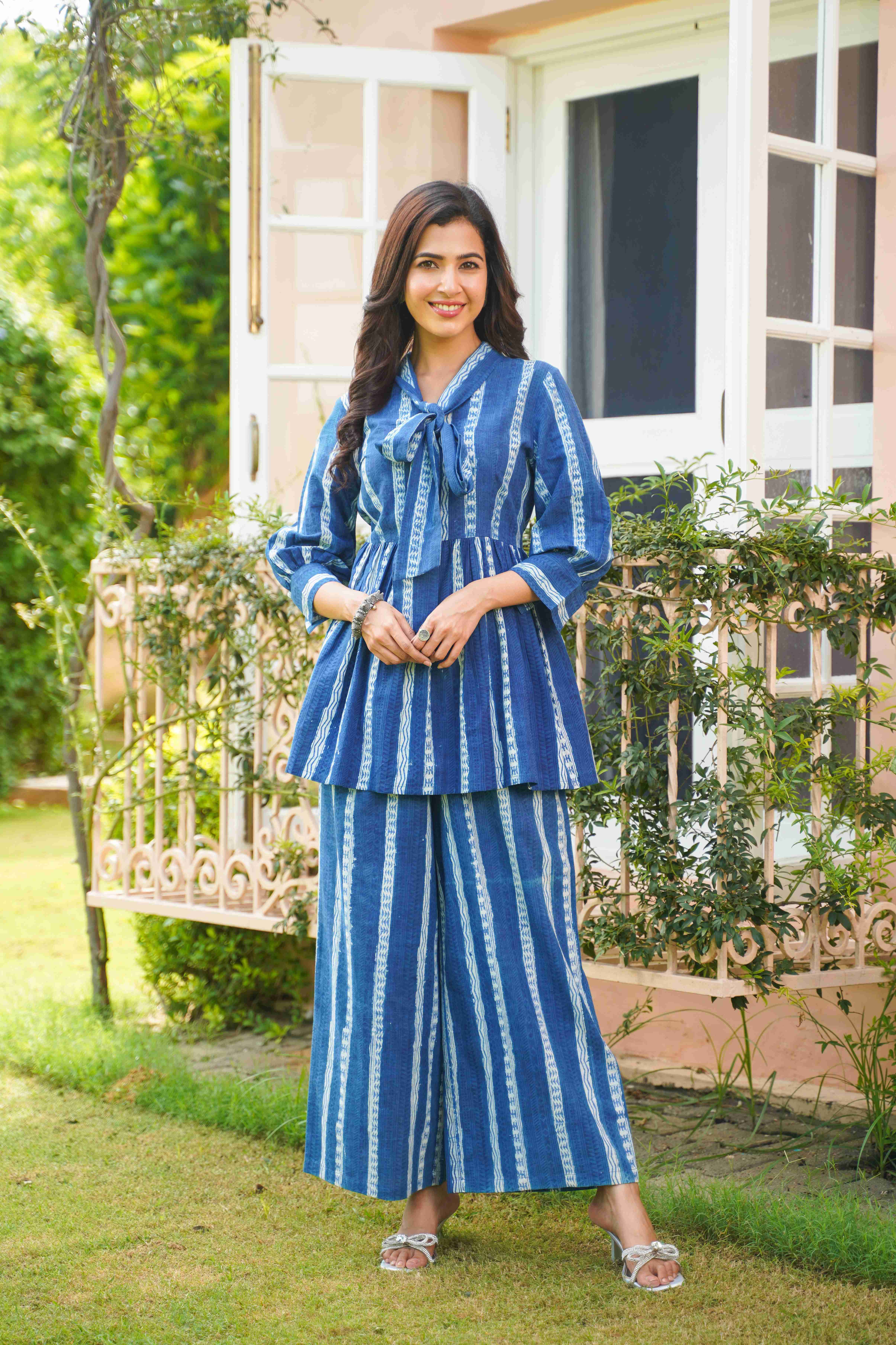 Cotton Striped Flared top & Palazzo