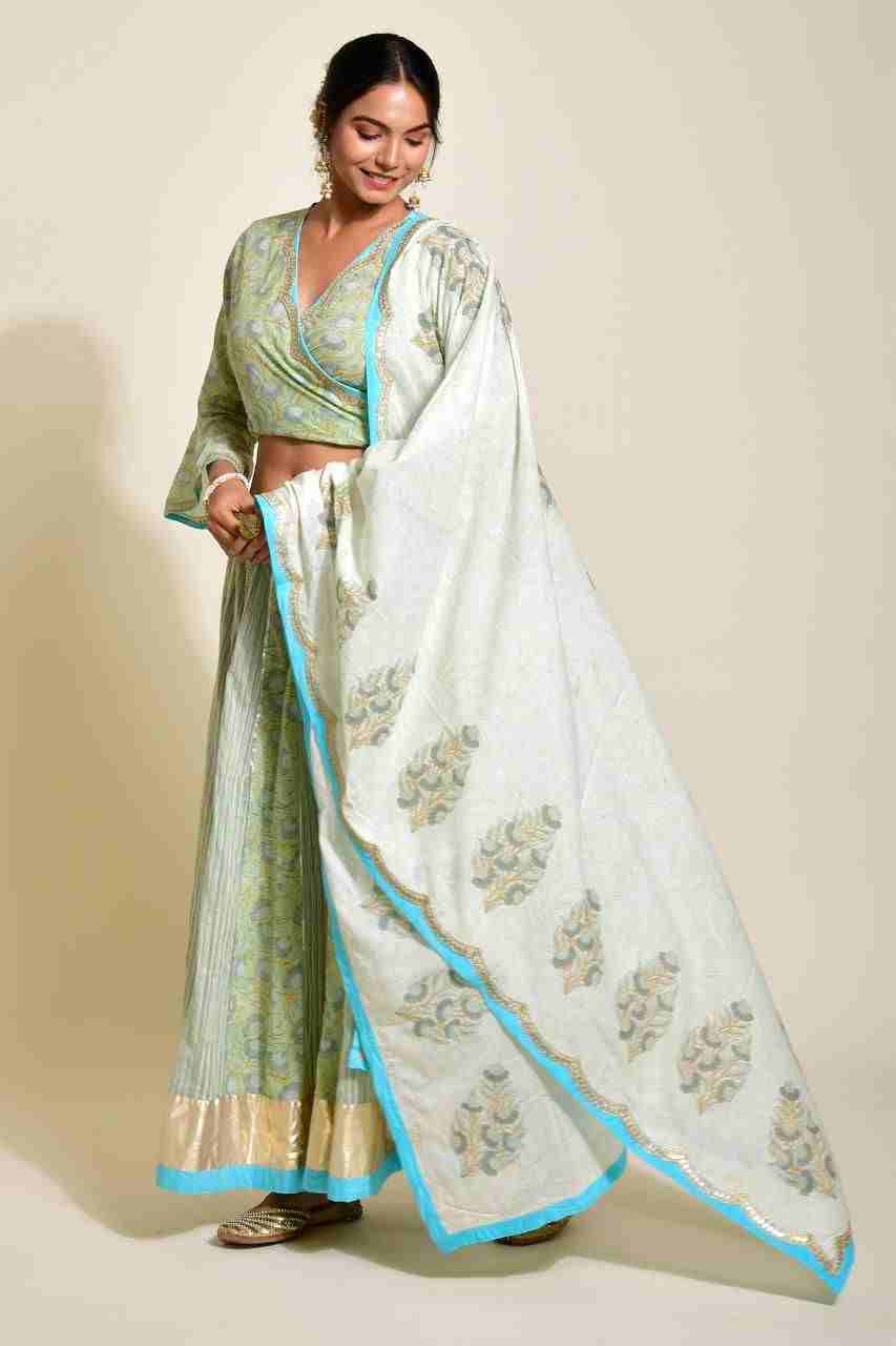 Light Green Skirt Set of 3 - Ethnic Wear for Women by Naksh