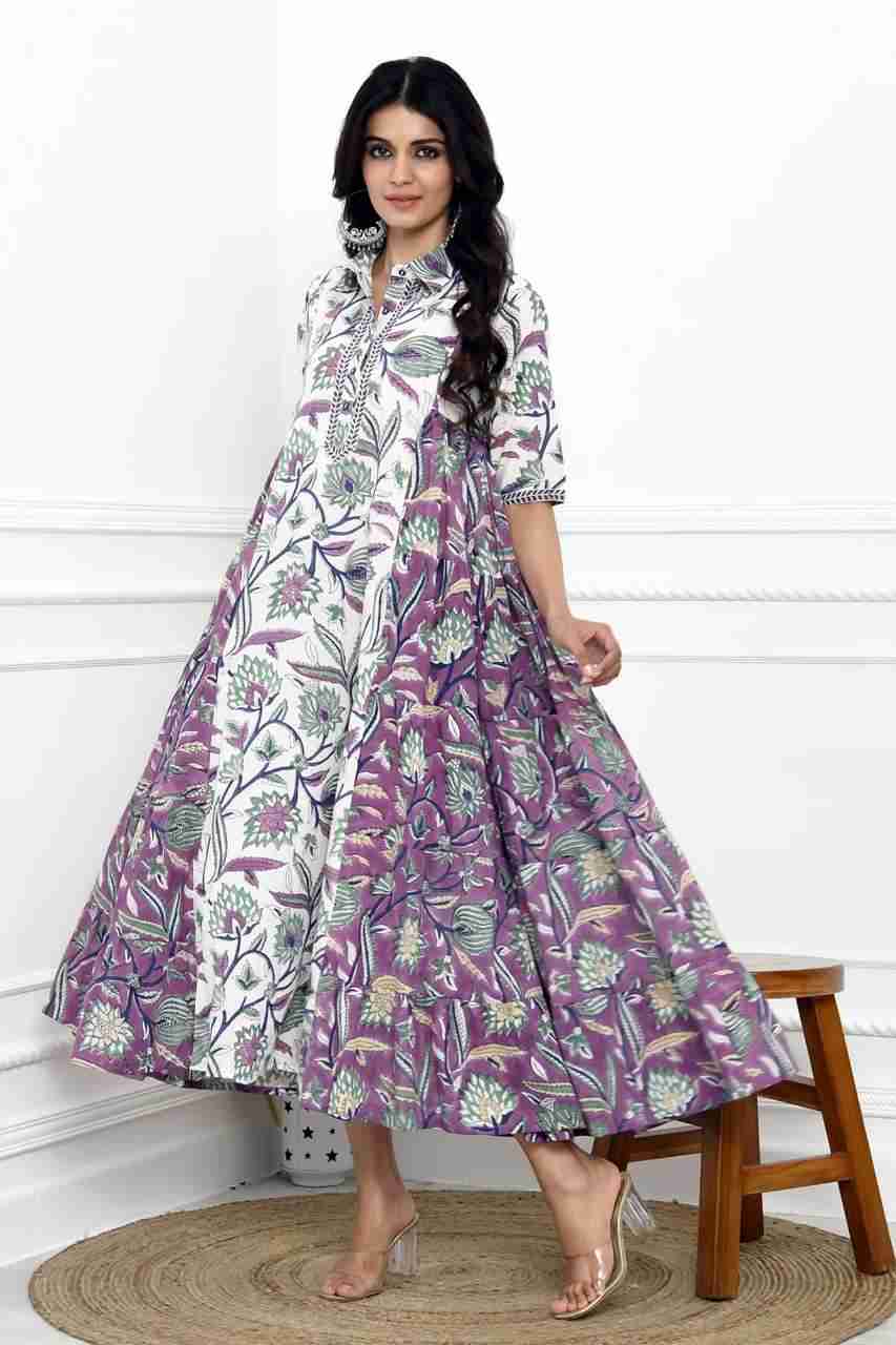 Naksh Purple And White Side tiered Kurta/Dress