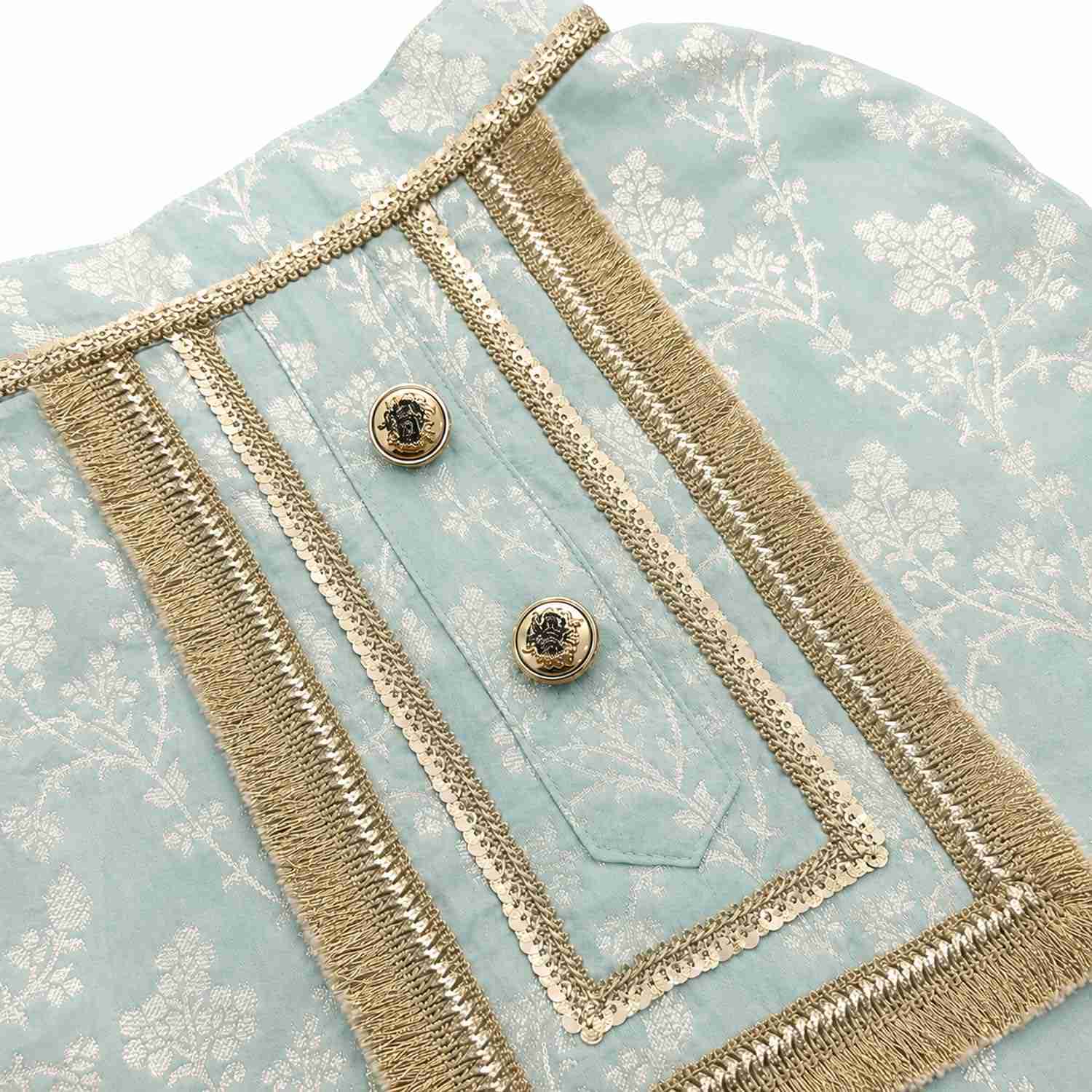 Pawsindia Traditional  Royal Zari Kurta for Cats - Ice Blue