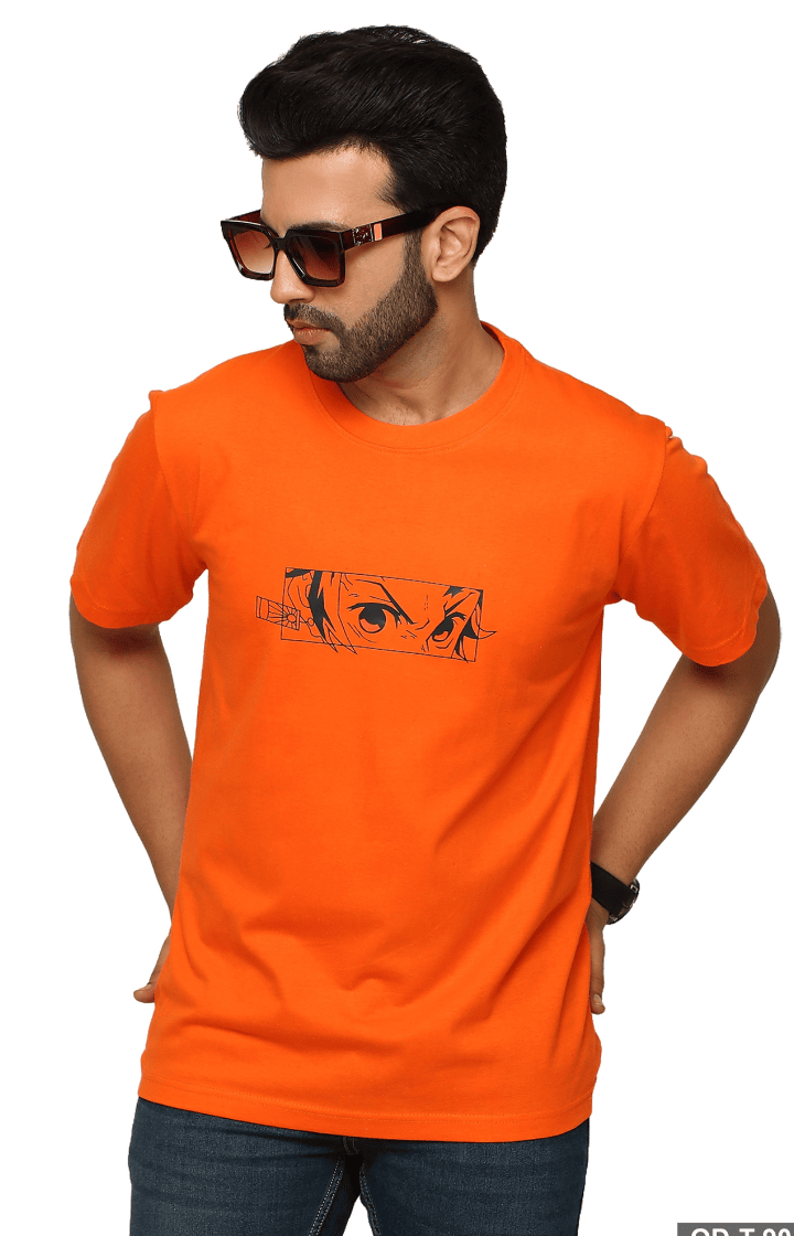One Denim Men's Orange Polyster T- Shirts