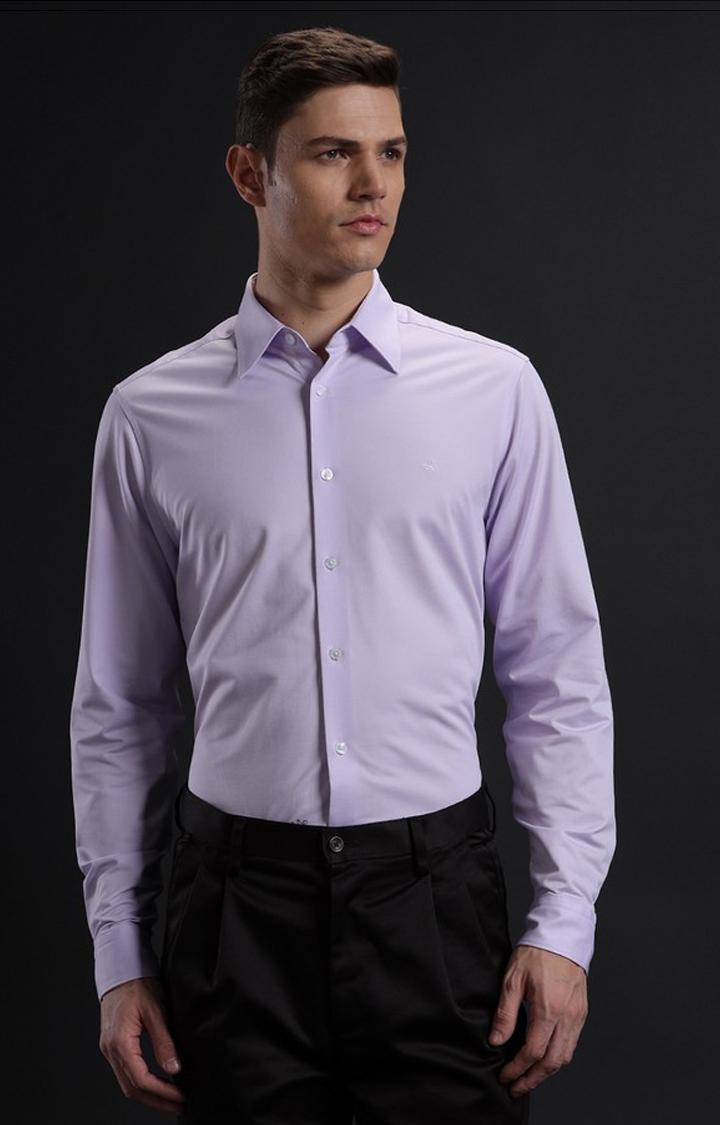 Aldeno | Men's Purple Cotton Solid Formal Shirt