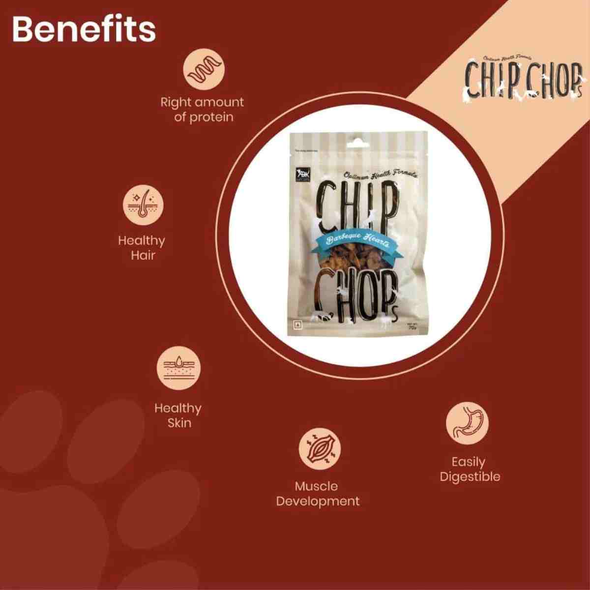 Chip Chops Barbeque Hearts Dog Treat - 70gm