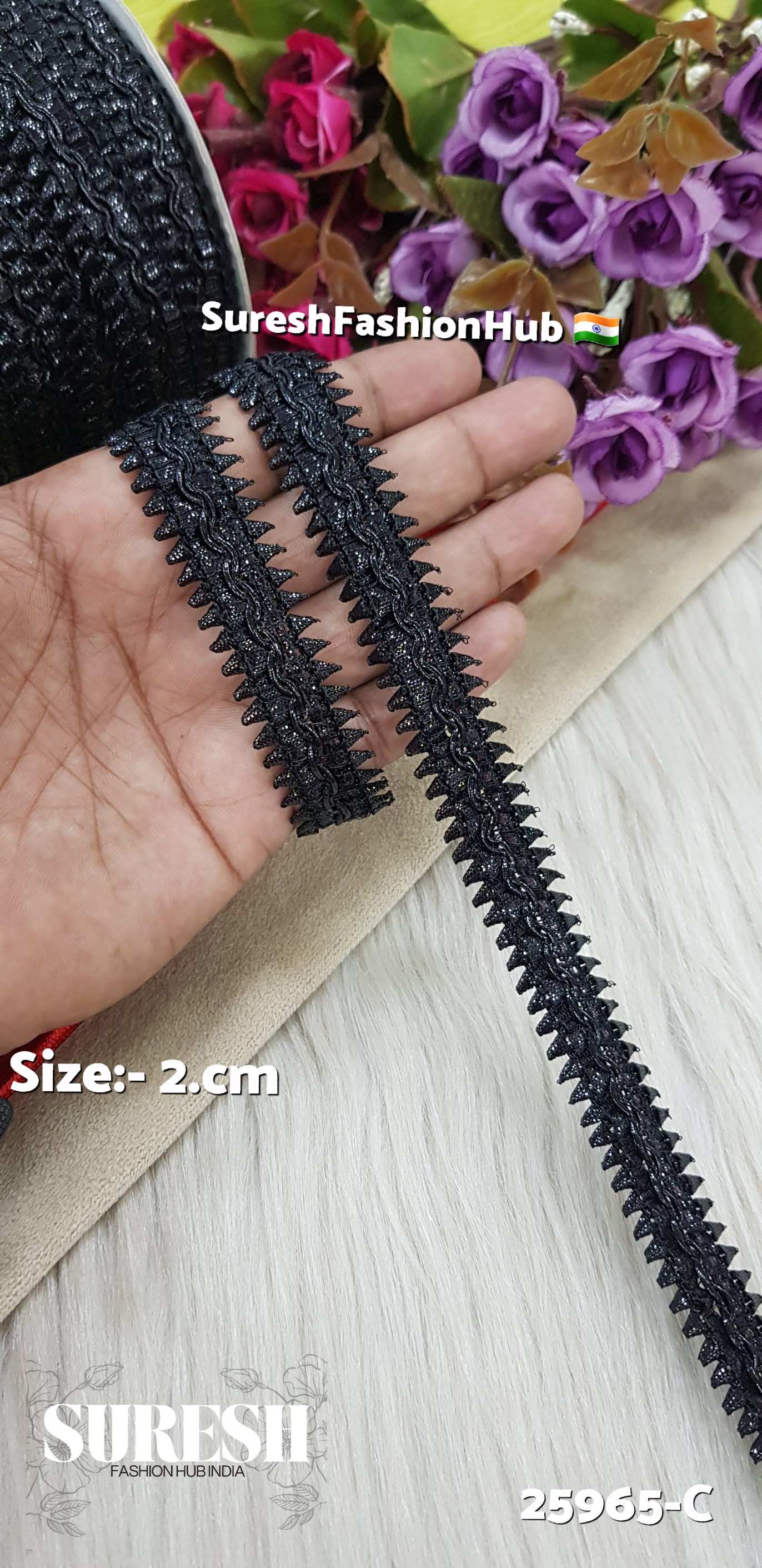 25965-C Black Two-Side Samosa Gota Jhalar Lace – 2 cm