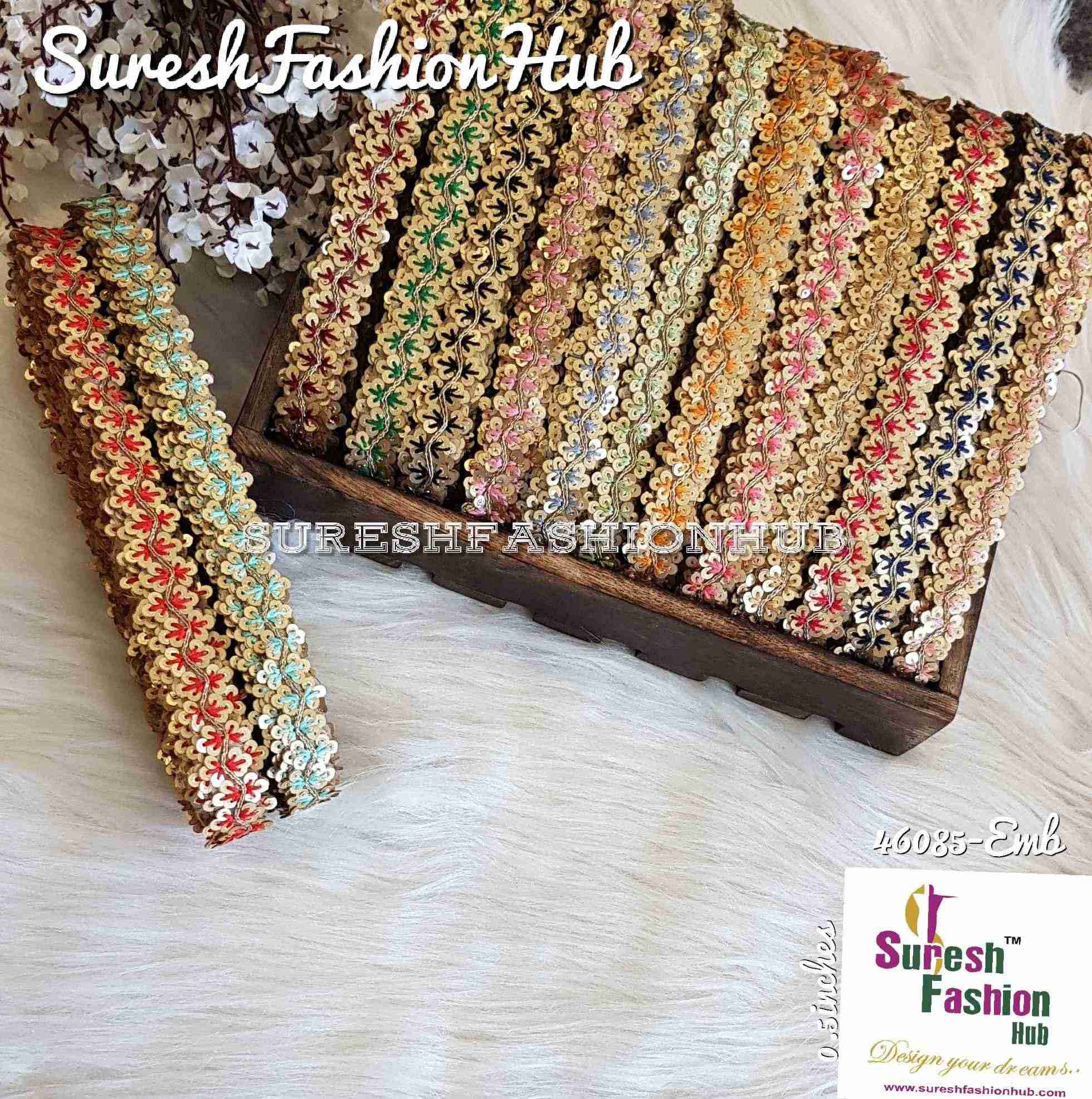 Sequence Green Thread Embroidered Leaves Designer Trim