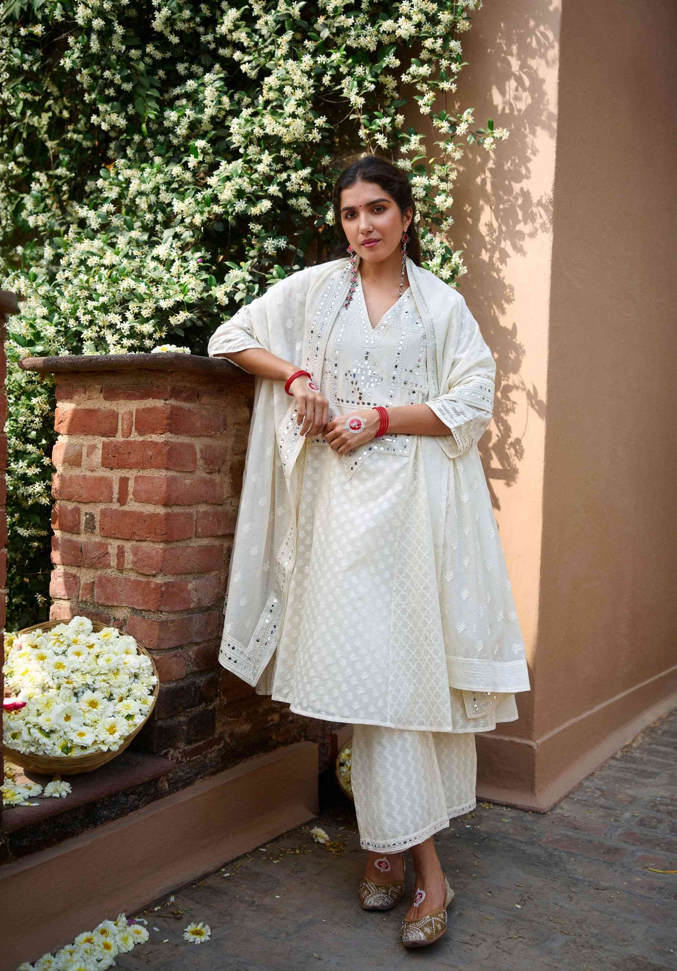 Azra Mirror Offwhite Kali Kurta