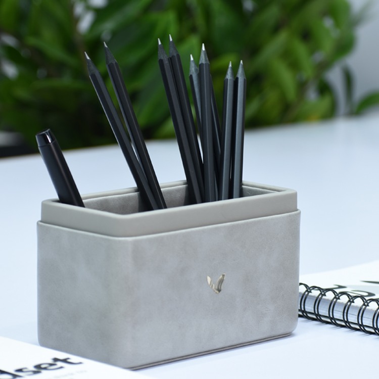 Pen/Pencil Holder | Faux Leather | Rectangular Medium | Moderno | Grey