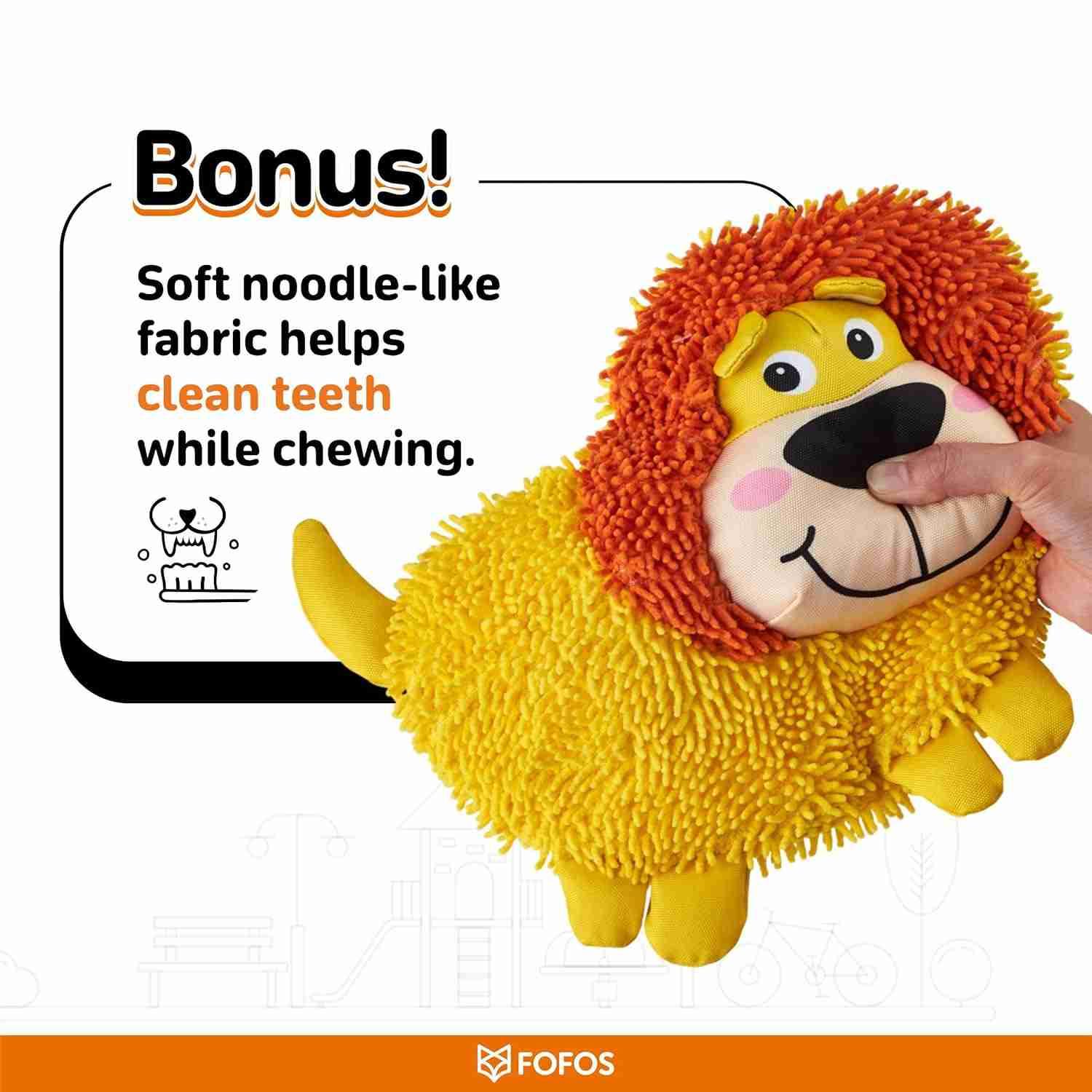 Fofos Non-stuffing Crinkle Tough Toy Lion for Dogs