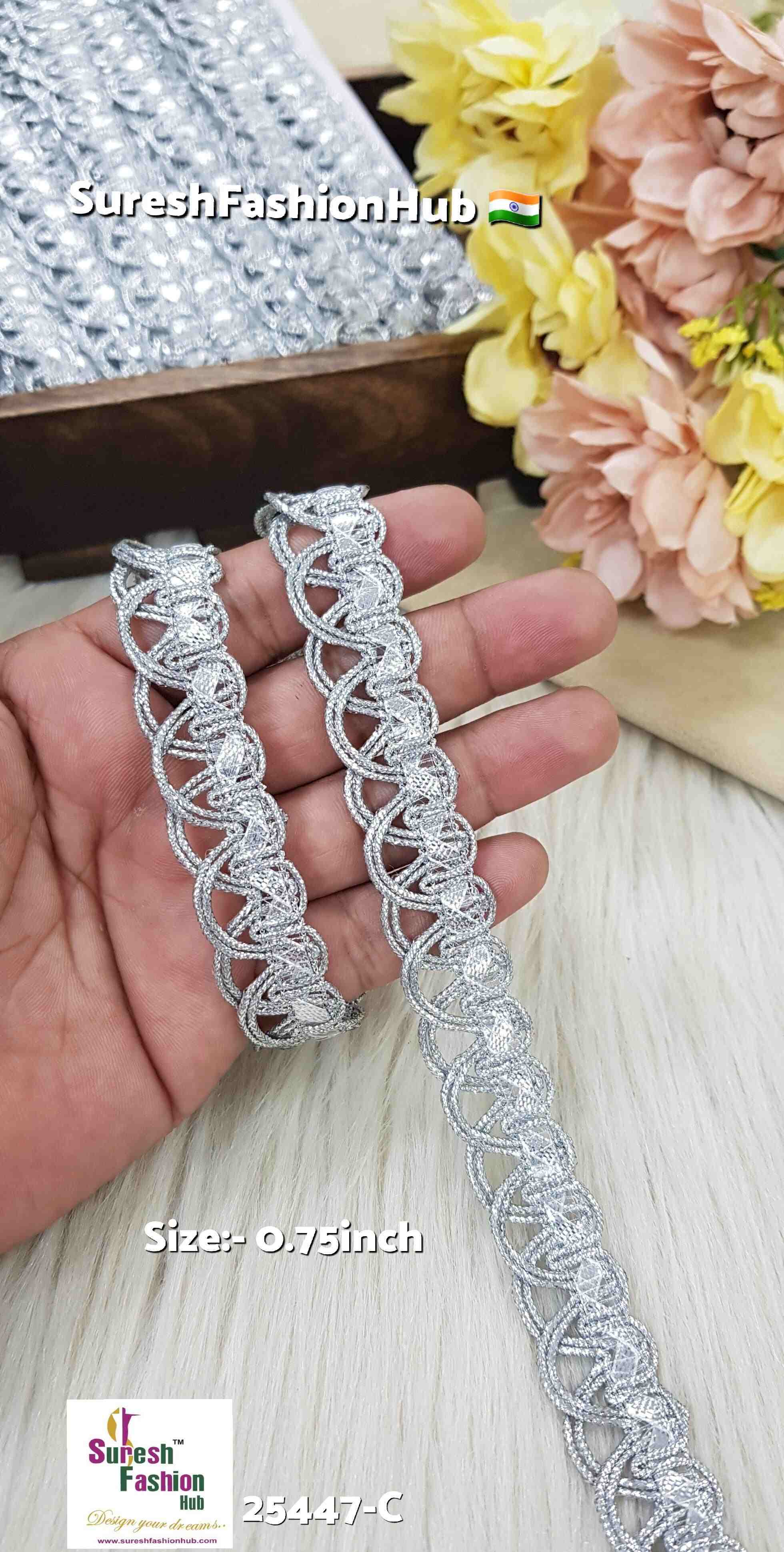 Silver Scalloped Jhalar Cutwork Lace