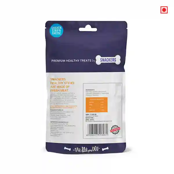 Snackers Chicken Strip N Cheese Treats for Dogs, 70g – (Best Before Mar’26)
