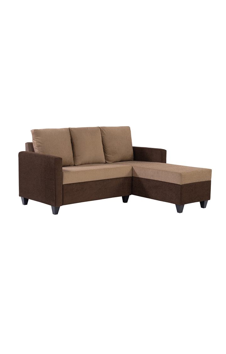 neudot Saya LHS Sectional Sofa for Living Room |4 Person Sofa| Premium Fabric with Cushioned Armrest | 12 Months Warranty| Solid Wood Frame| 4 Seater in Saya Duo Brown Color DIY(Do-It-Yourself)