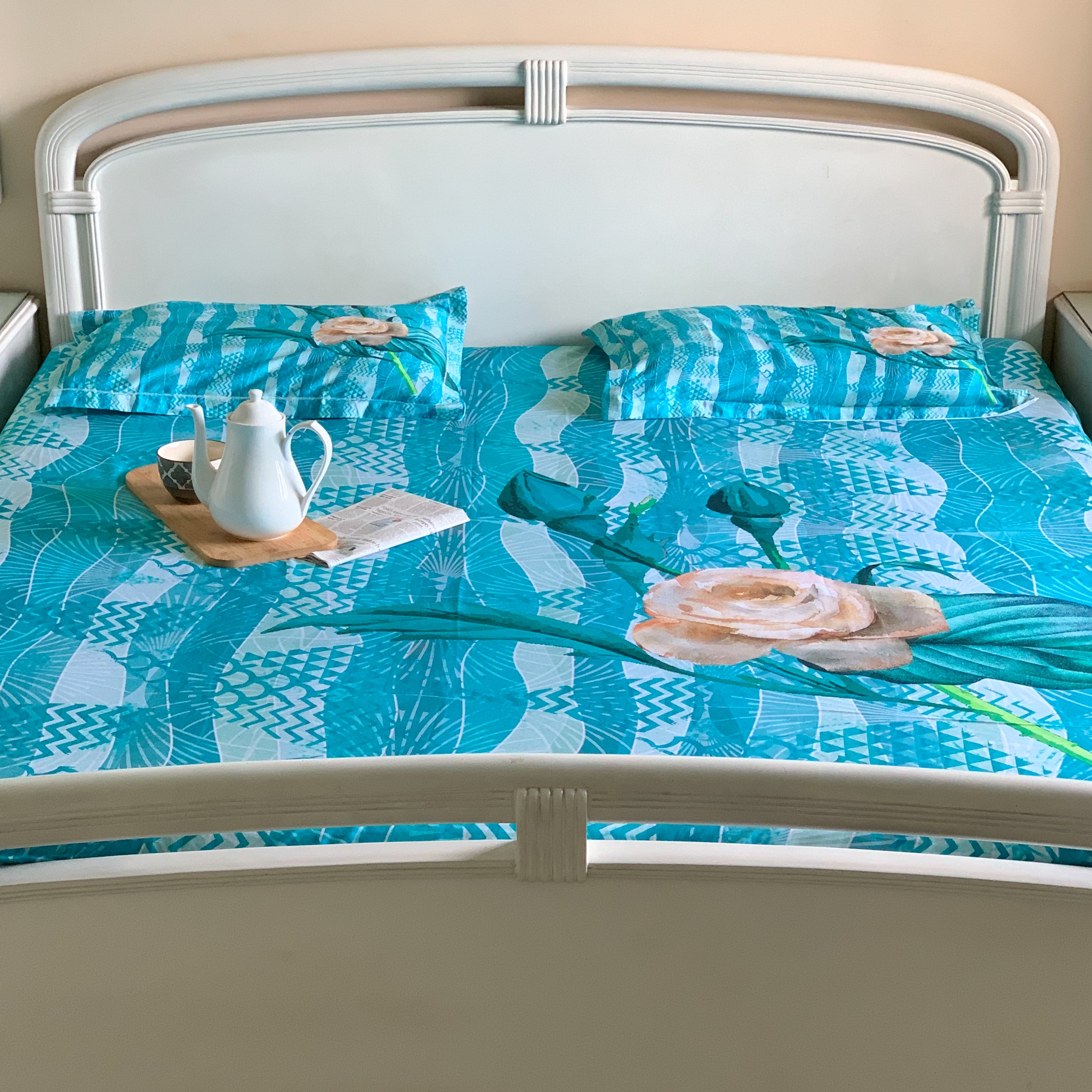 Boria Bistar | BORIA BISTAR 400 TC 100% Cotton California King 3D Digital Printed Bed Sheet|2
