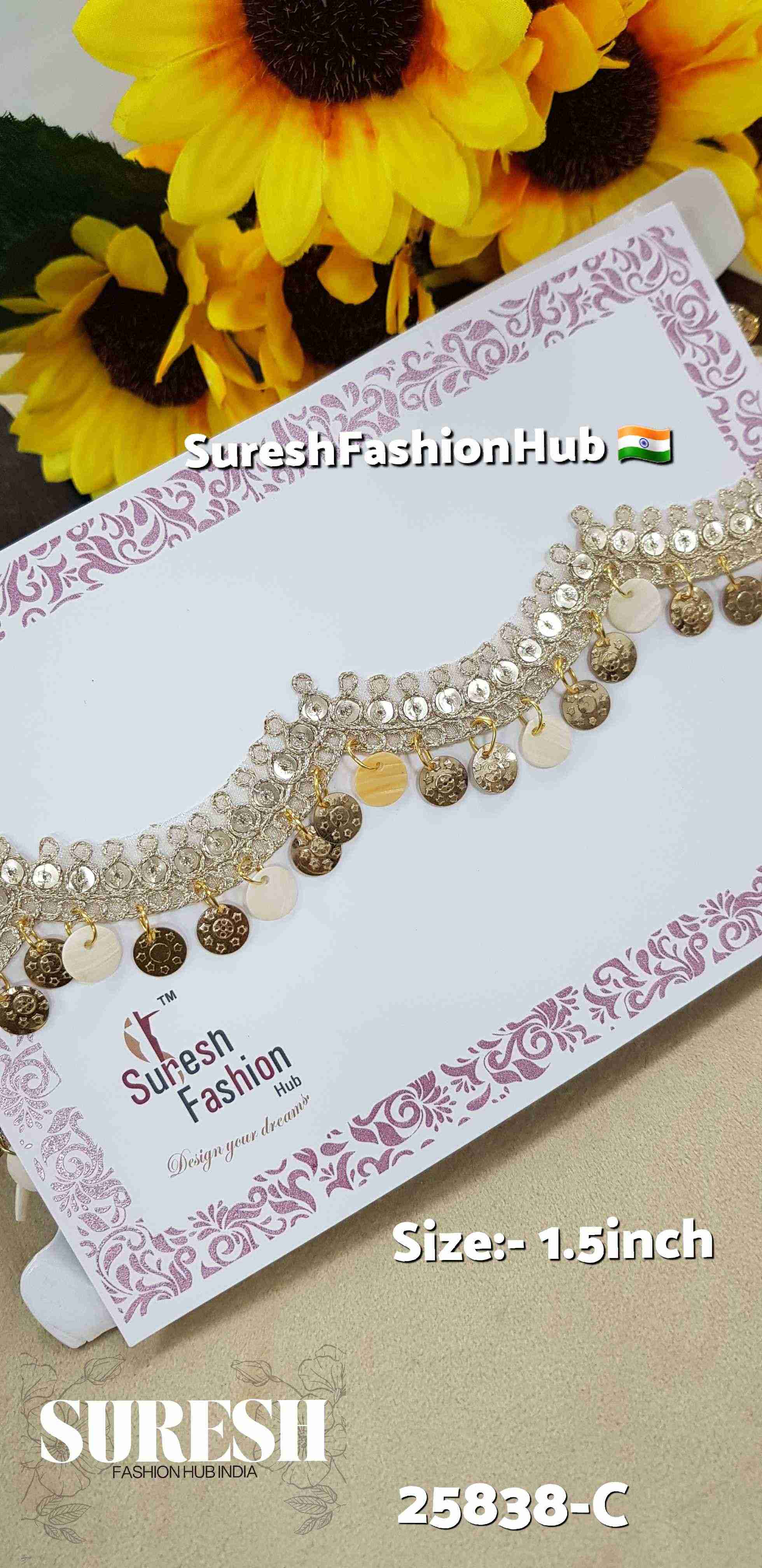 Pearl Double Scalloped Hanging Coin & Sequin Lace