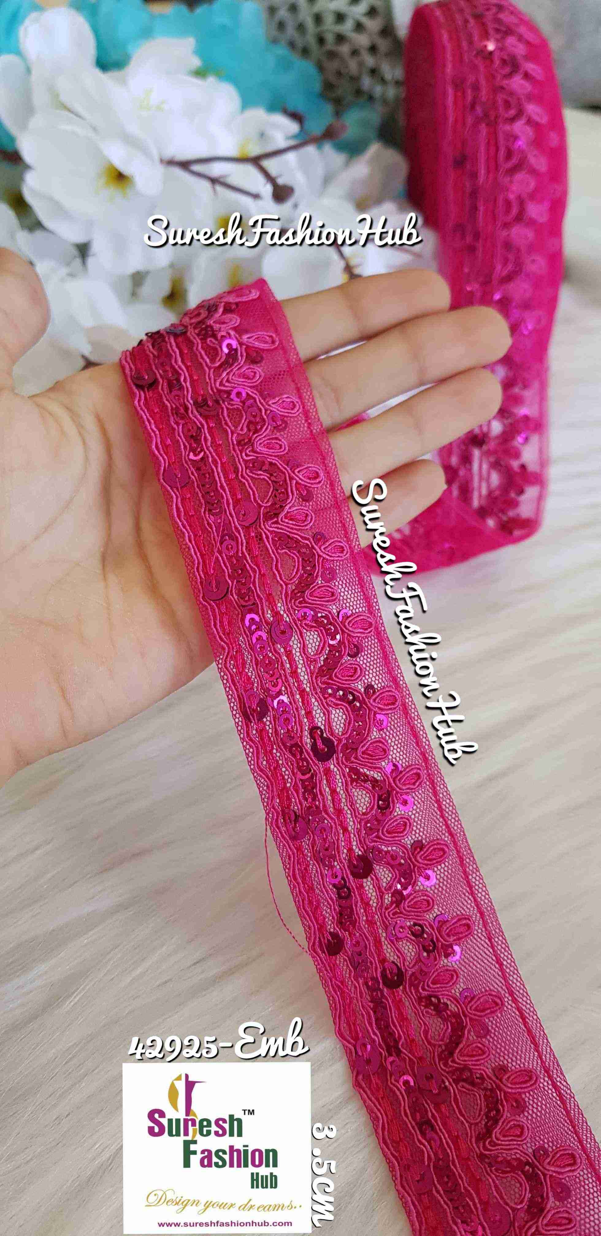 Sparkling Fuchsia Pink Sequence Embroidered Trim