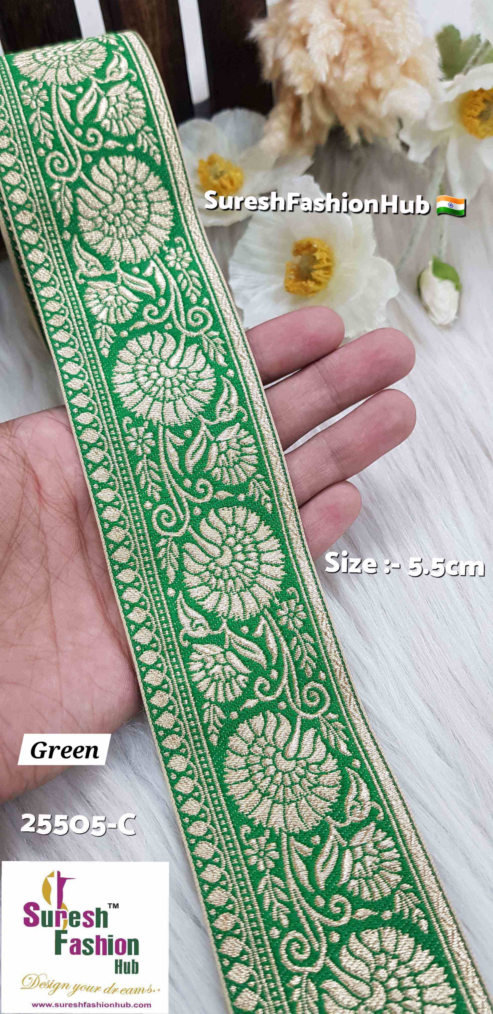 Green Elegance Banarasi Floral Trim