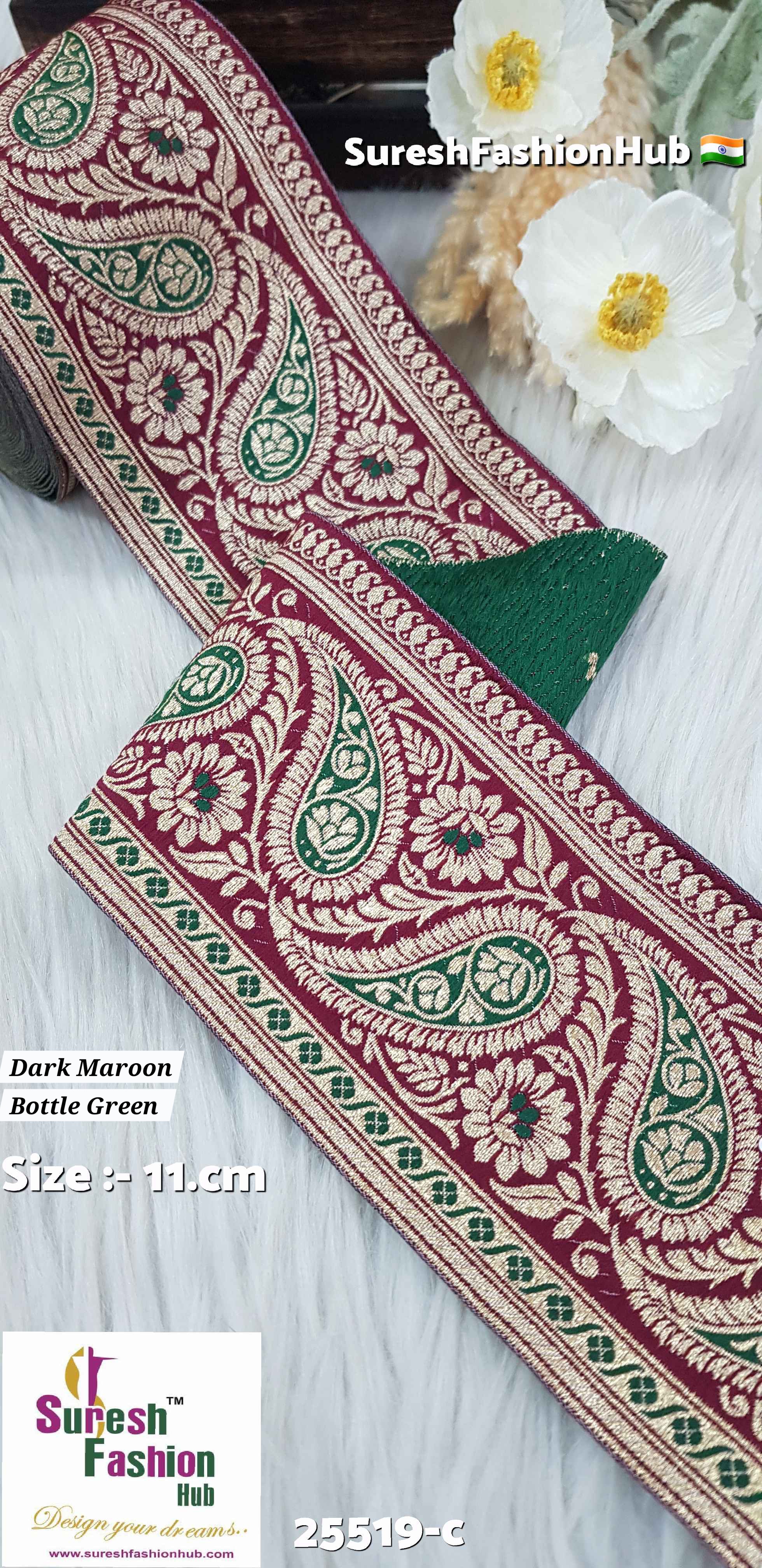 Dark Maroon-Bottle Green Keri Floral Banarasi Lace