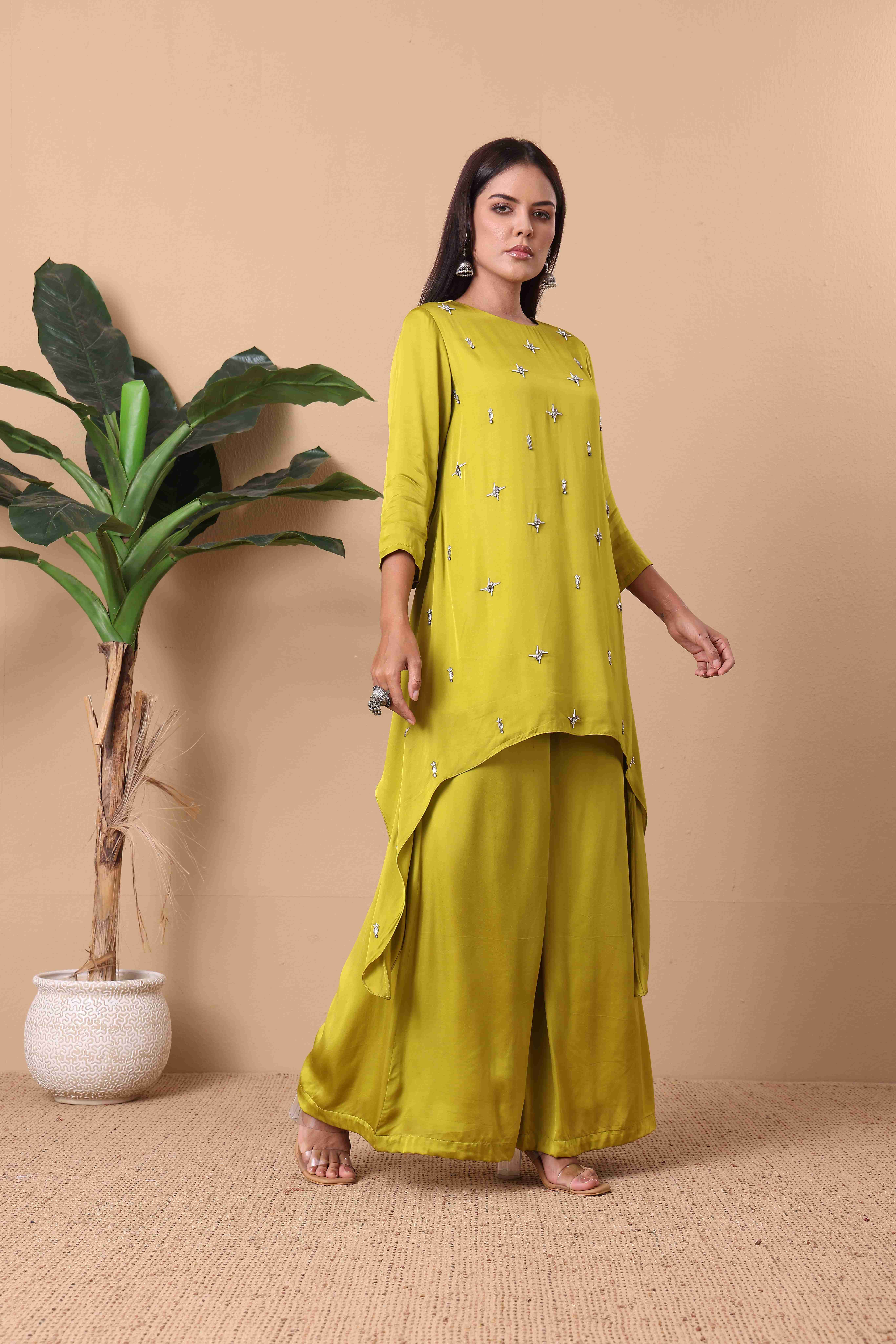 Olive Green Embellished Kurta Set