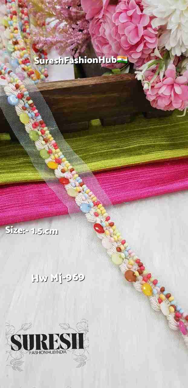 Off White Multicolor Handmade Floral Jhalar Net Lace – Mj-969