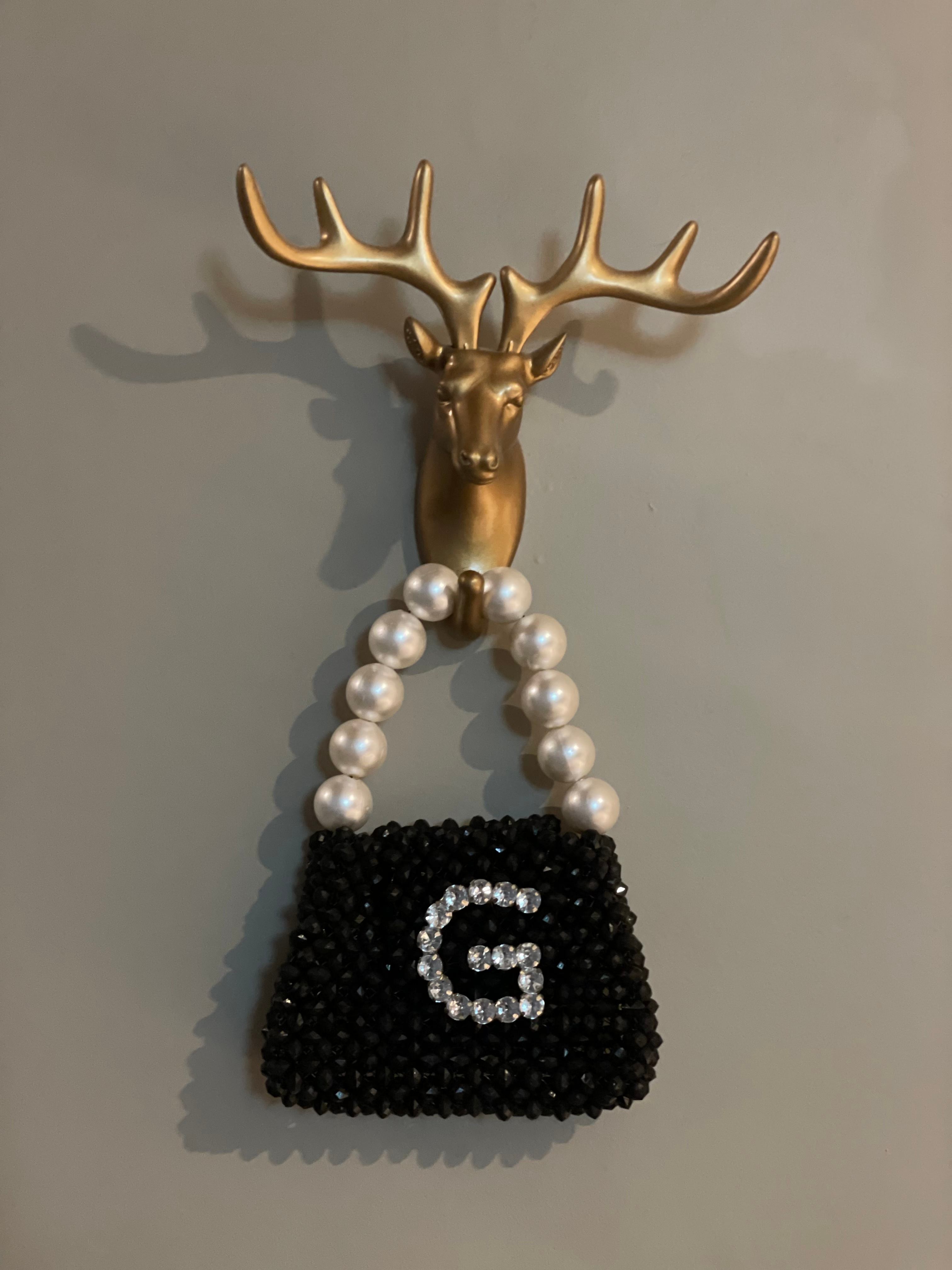 Black Minitial Bag with Pearl Handle