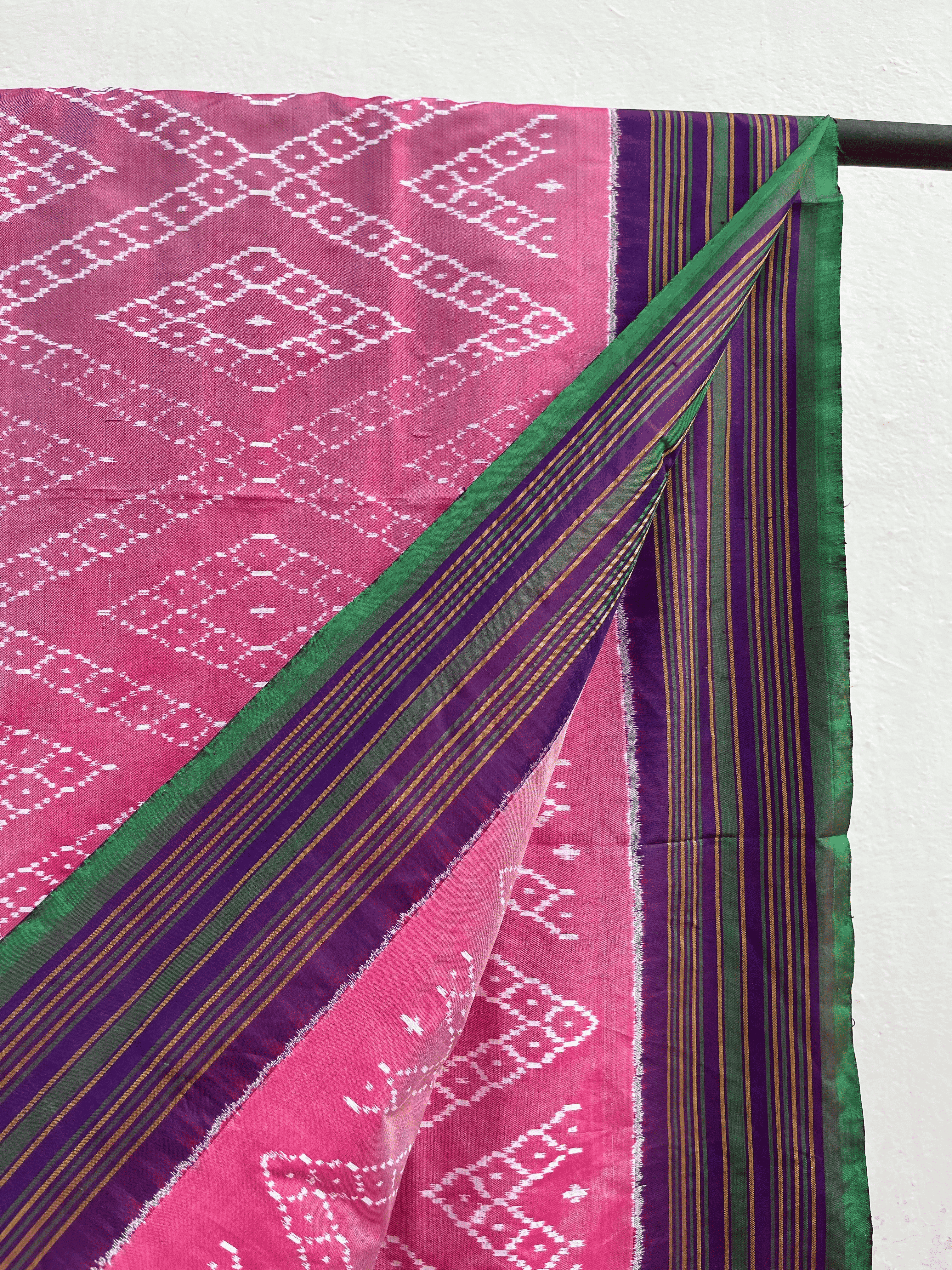 Silk Peach Ikatwith Multi Lines Border Saree